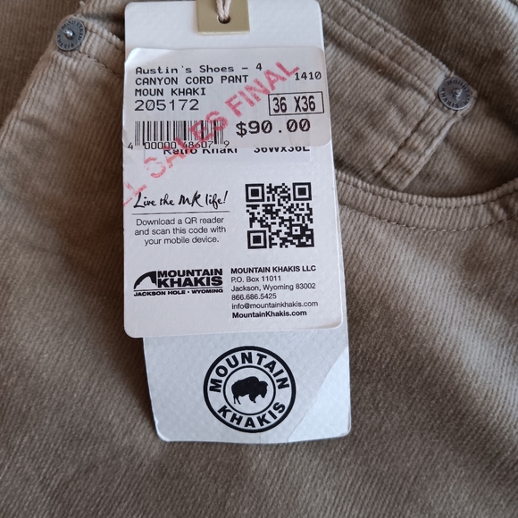 Mountain Khakis Straight leg Corduroy Pants NWT, Size 36×36 - Picture 5 of 7
